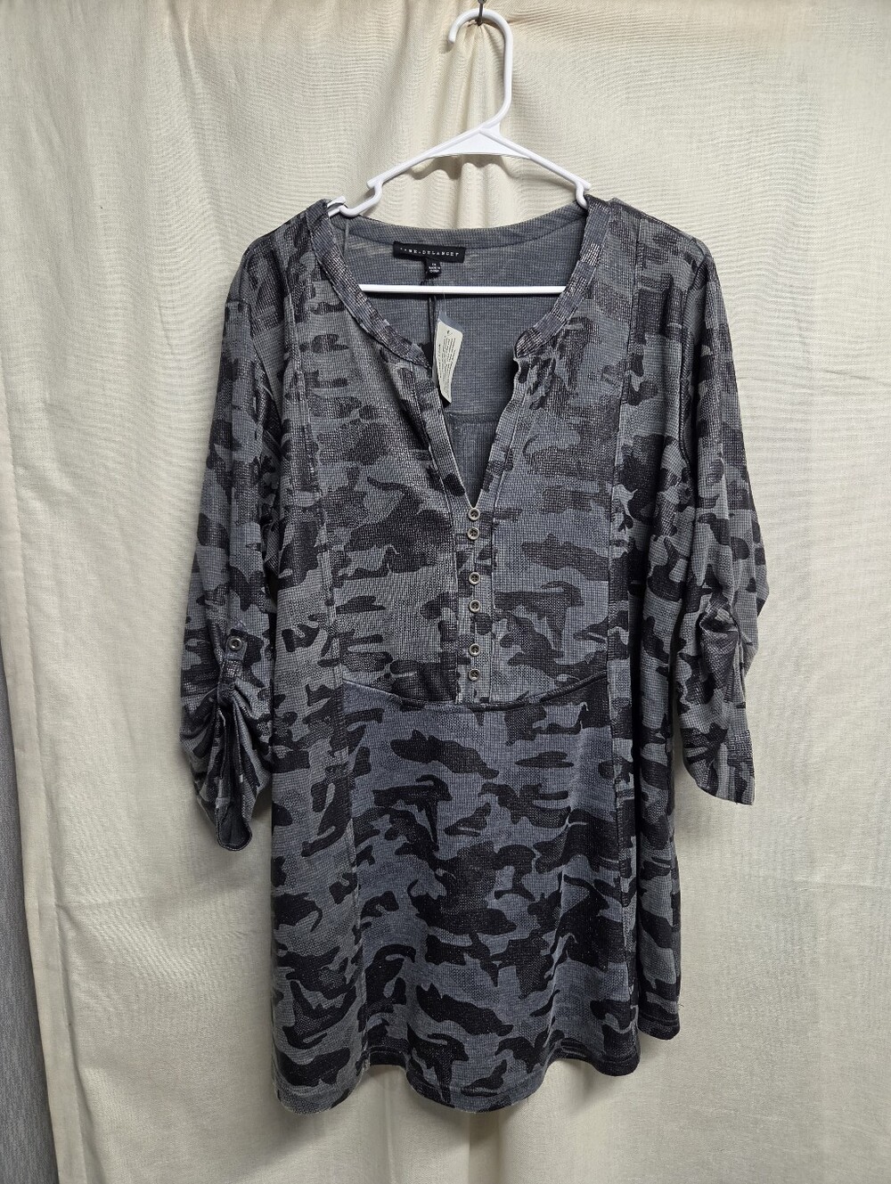 Jane and Delancey Gray Camo Henley Tunic
